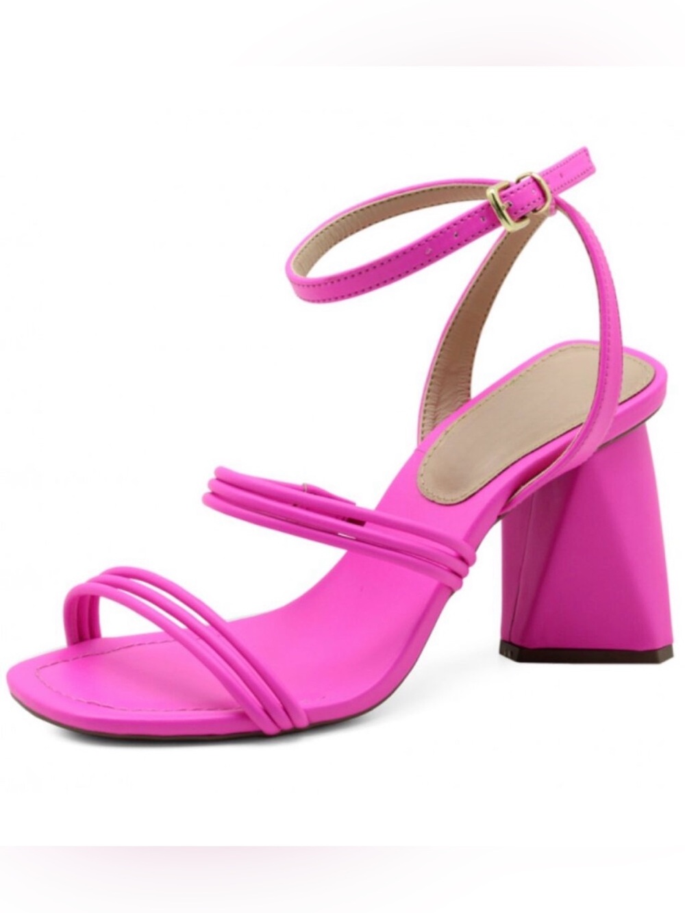 NEW Designer Hot Pink Open Toe Strappy Block Heels